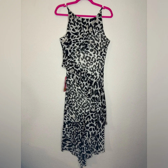 NWT Eliza J Tiered Chiffon Leopard Print High-Low Cocktail Dress - Picture 2 of 12